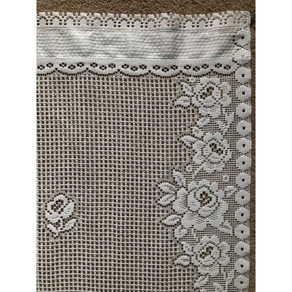 Vintage Lace Window Curtain Panel White Floral Cottage - Picture 3 of 7
